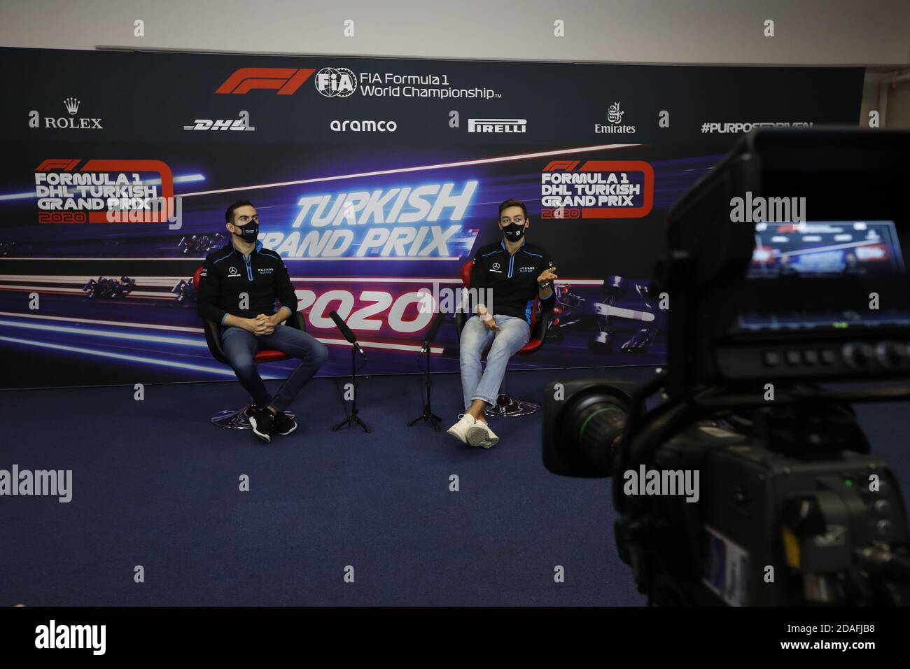 Tuzla, Türkei. November 2020. LATIFI Nicholas (CAN), Williams Racing F1 FW43, Portrait RUSSELL George (gbr), Williams Racing F1 FW43, Portrait während der Pressekonferenz des Formel 1 DHL Turkish Grand Prix 2020, vom 13. Bis 15. November 2020 im Intercity Istanbul Park, in Tuzla, bei Istanbul, Türkei - Foto Antonin Vincent / DPPI Foto LM/DPPI/Antonin Vincent Kredit: Gruppo Editoriale LiveMedia/Alamy Live News Stockfoto