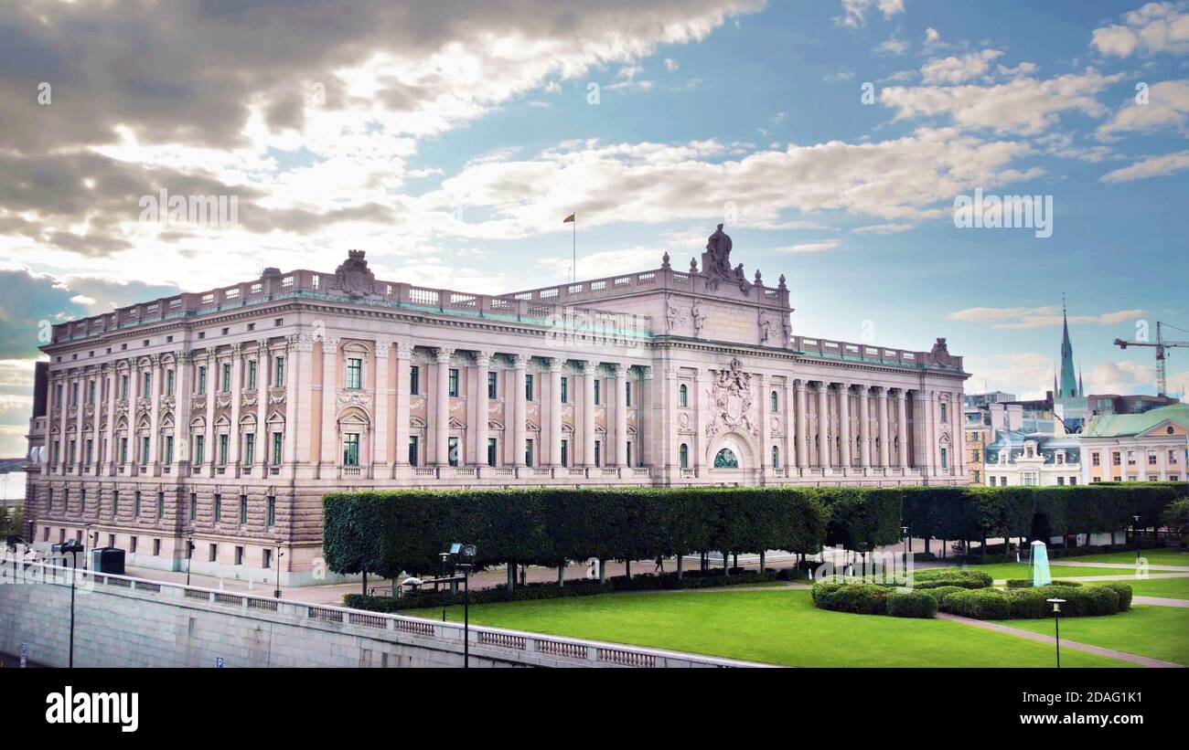 Schwedisches parlamentsgebäude, Riksdag House, Helgeandsholmen Island, Gamla Stan, Stockholm, Schweden. Stockfoto