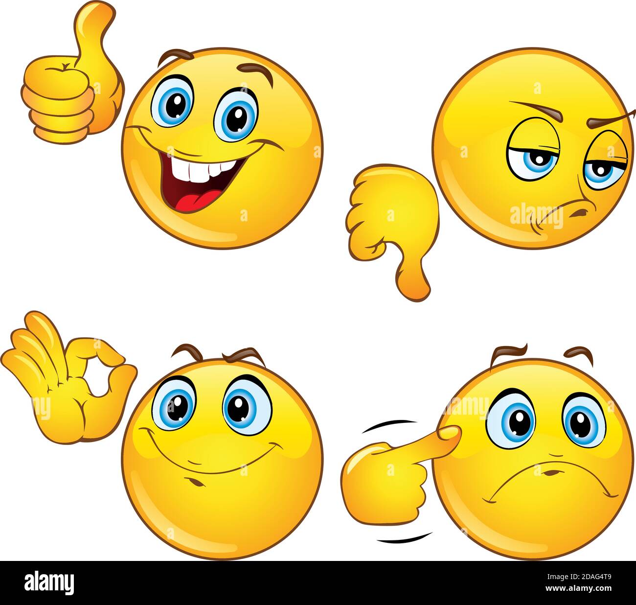 Set von schönen Emoticons mit Handgesten. Emoji-Symbole. Positive und negative Emotionen. 3d-Vektordarstellung Stock Vektor