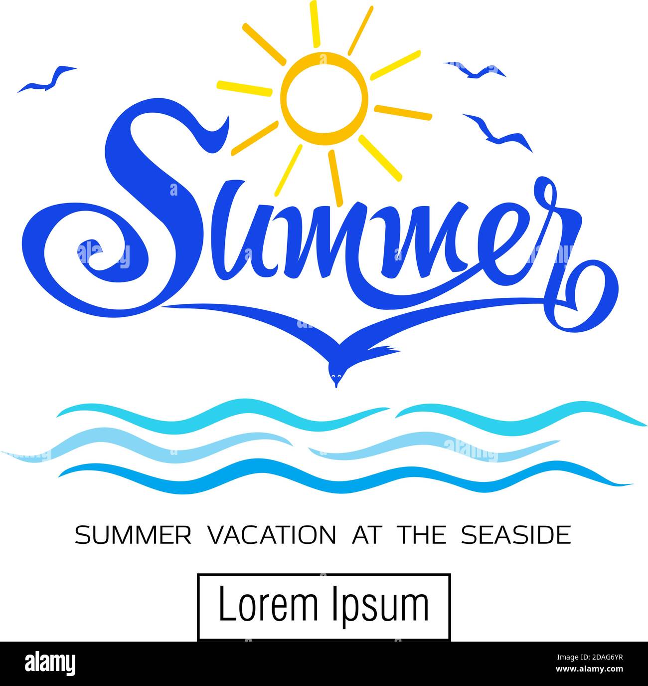 Sommerlabel, Logo für Sommerurlaub, Reisen, Strandurlaub, Meer, Sonne. Vektorgrafik. Stock Vektor