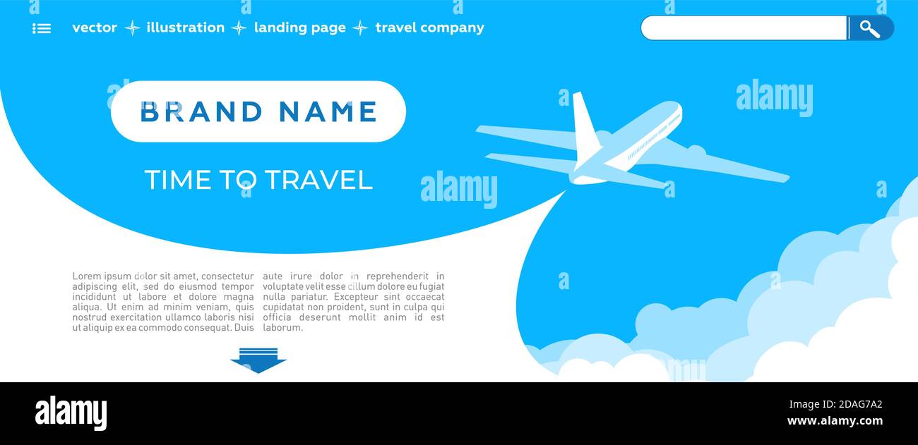 Air Ticket Sale – Vorlage für Landing Page. Himmel Landschaft Hintergrund - dunkelblauer Himmel, Wolken, fliegende Flugzeuge, Website-Icons. Vektorgrafik Stock Vektor