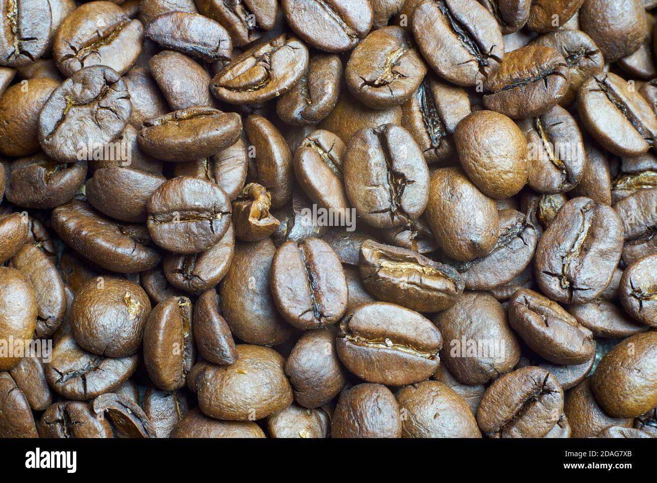 Frisch geröstete Kaffeebohnen verstreut Stockfoto