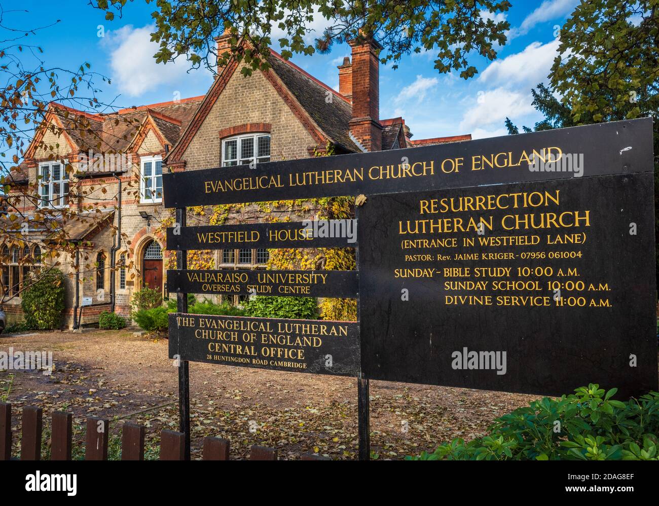 Evangelical Lutheran Church of England (ELCE) Westfield House, 28 Huntingdon Road, Cambridge, gegründet 1896, eine konfessionelle lutherische Synode in Großbritannien. Stockfoto