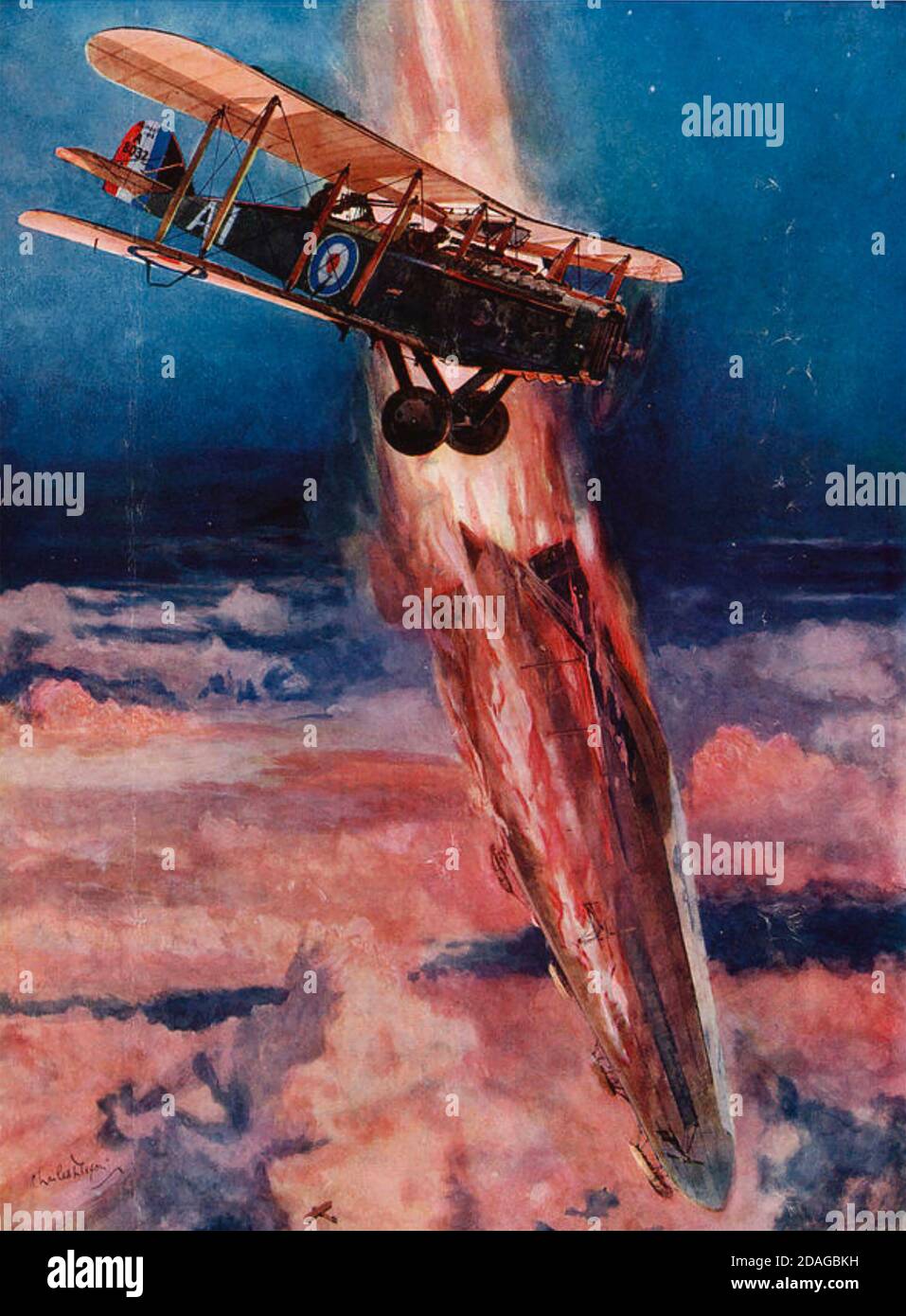 ZEPPELIN L70 SCHOSS AM 5. AUGUST ÜBER DIE NORDSEE 1918 durch den Piloten Major Egbert Cadbury und Lewis Gewehrführer Kapitän Robert Leckie Stockfoto