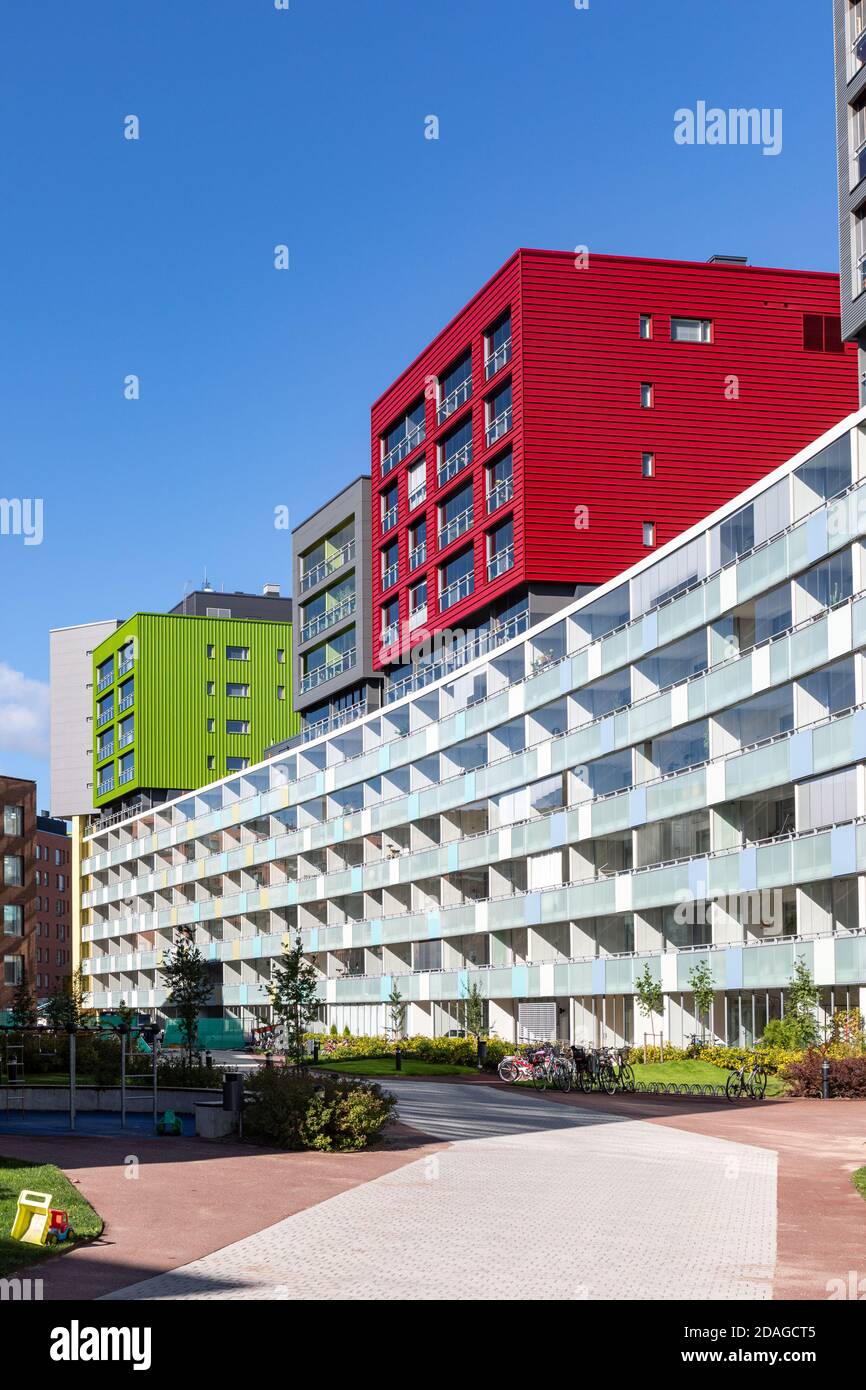 Moderne Architektur des Stadtteils Konepaja in Helsinki, Finnland Stockfoto