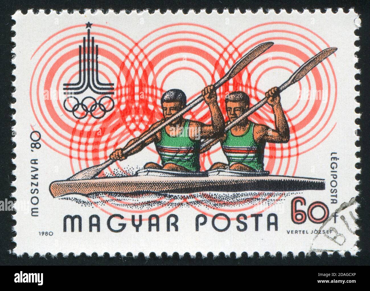 UNGARN - UM 1980: Briefmarke gedruckt von Ungarn, zeigt Rudersport, um 1980 Stockfoto