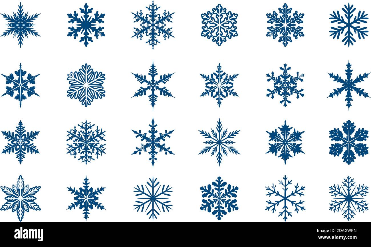 Blaue isolierte Schneeflocken-Symbole. Vektorgrafik. Stock Vektor