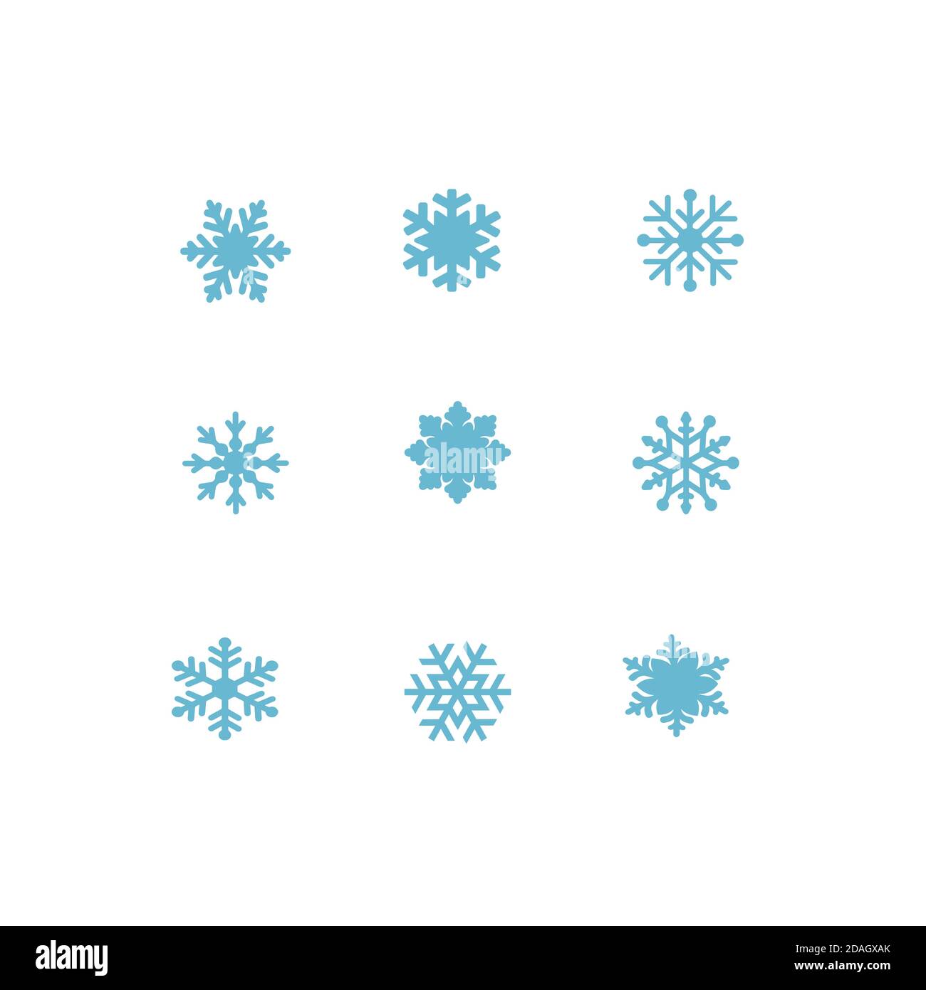 vektor blau Schneeflocken Symbol auf weiß gesetzt. Symbol für Schnee, Urlaub, kaltes Wetter, Frost. Winter Design Element Vektor Illustration Stock Vektor