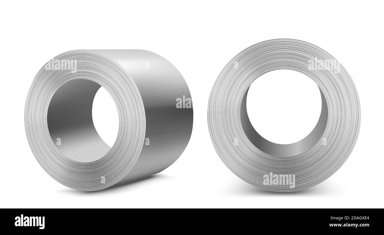 Stahlwalzen, industrielle Fertigung Business-Produktion, schwere metallurgische Industrie glänzendes Metall Edelstahl oder Aluminium-Zylinder isoliert auf weißem Hintergrund, realistische 3d-Vektor-Illustration Stock Vektor