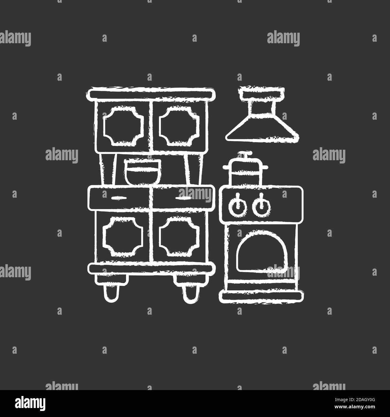 Küchengeräte Kreide weißes Symbol auf schwarzem Hintergrund Stock Vektor