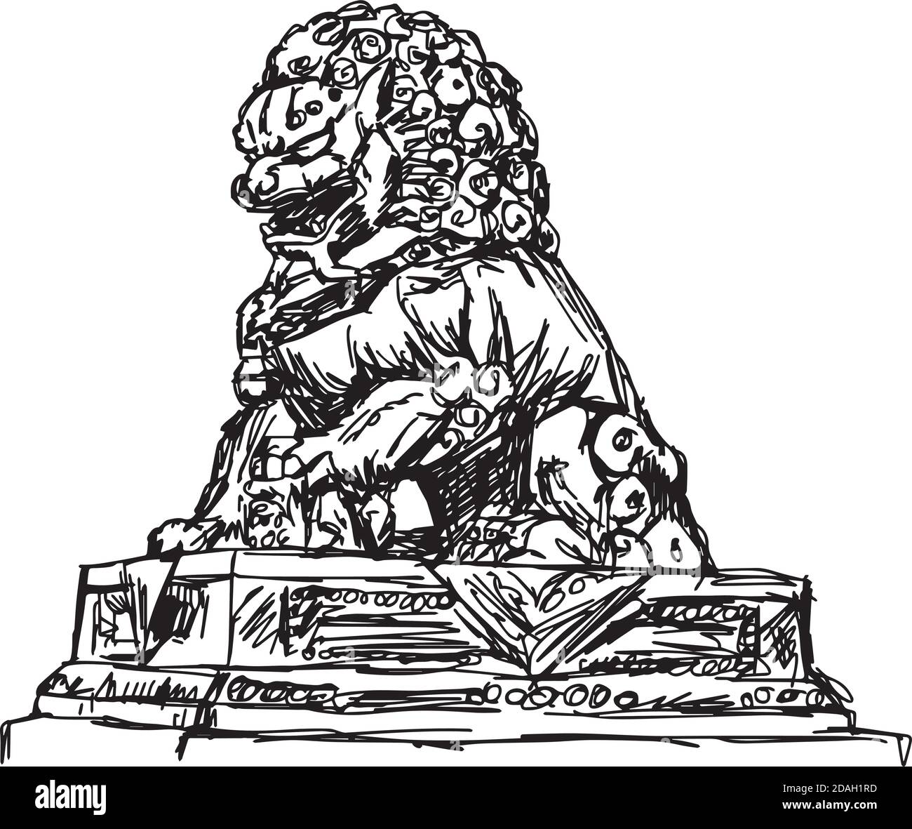 Illustration Vektor Doodle Hand gezeichnet von Skizze großen bronzenen Löwen in verbotenen Stadt, China, isoliert auf weiß Stock Vektor