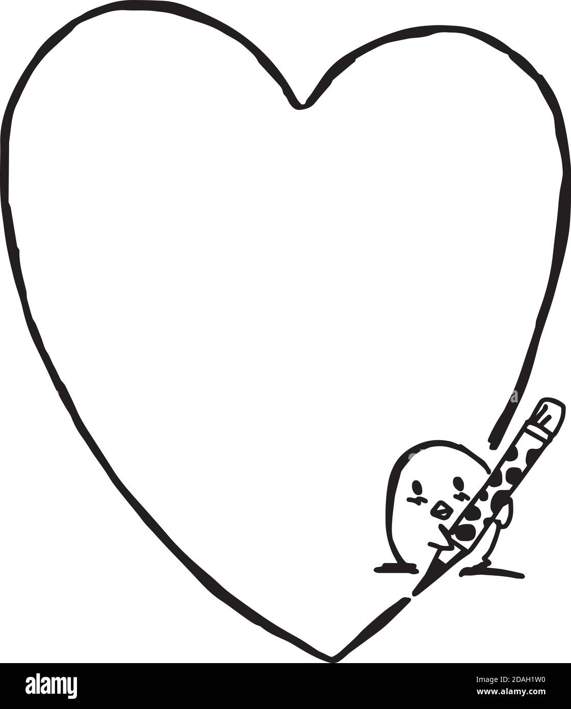 Illustration Vektor Hand gezeichnete Doodle von Baby Küken schreiben Herz Form mit Bleistift Stock Vektor