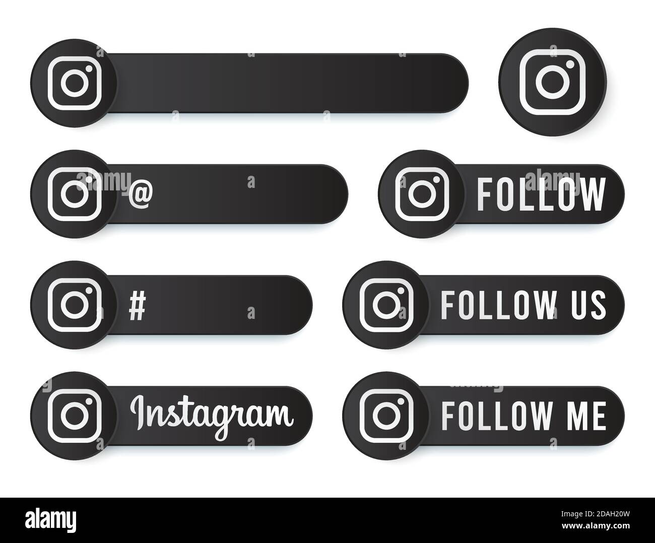 Instagram Buttons Kollektion mit weißem Logo. Schwarze Social Media ...