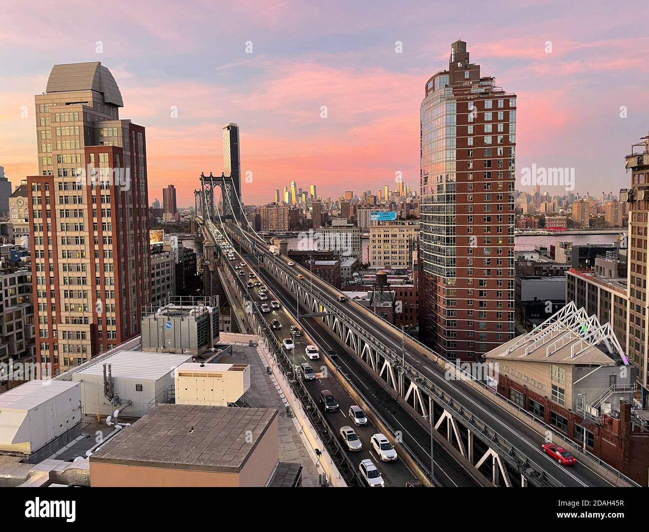 Brooklyn Bridge Sonnenuntergang in New York City Stockfoto