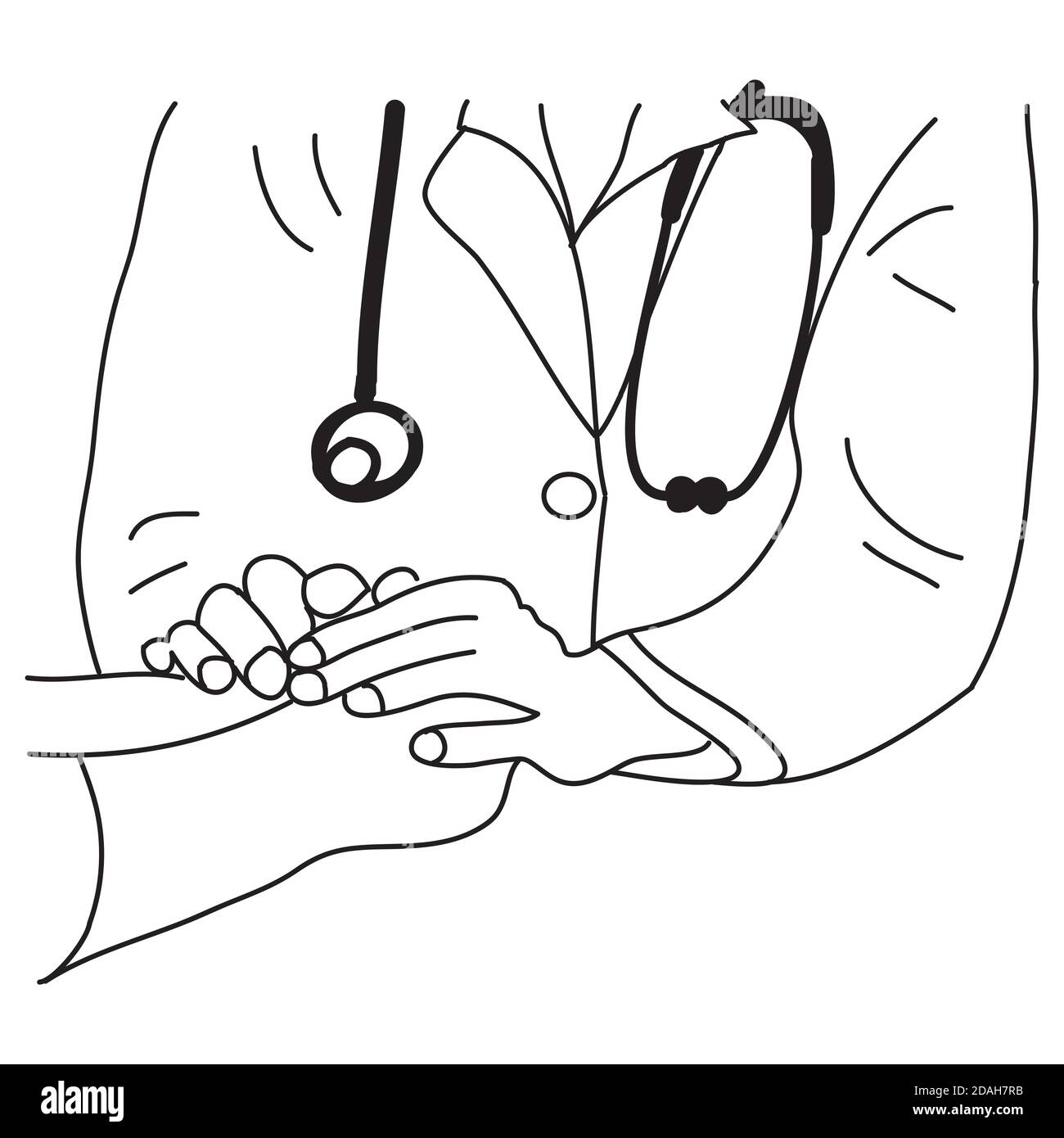 Hand des Arztes beruhigende Patienten. Von Hand gezeichnet. Medizinisches Konzept Stock Vektor