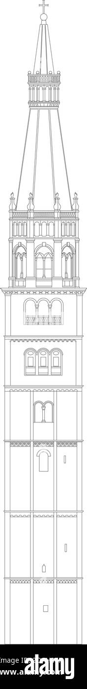 Turm von Ghirlandina, Modena, Emilia-Romagna, Italien, UNESCO-Weltkulturerbe, Vektor-Illustration Stock Vektor