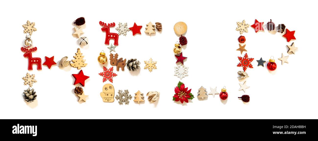 Bunte Weihnachtsdekoration Brief Gebäude Wort Hilfe Stockfoto