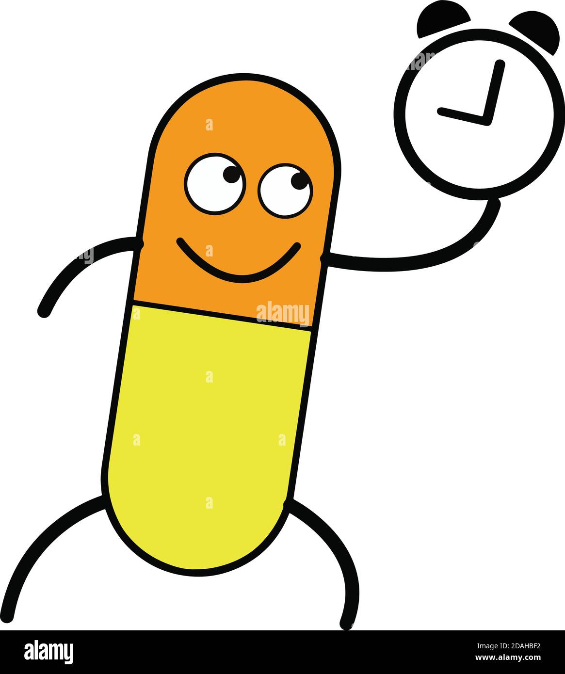 Illustration Vektor Kapsel hält Uhr, die eine Zeit, um Medizin zu nehmen Stock Vektor