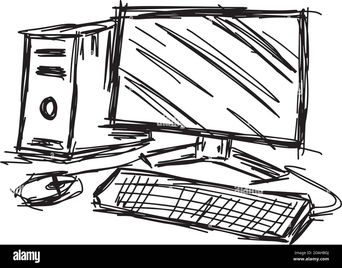 Illustration Vektor Hand zeichnen Doodles der Skizze Personal Computer