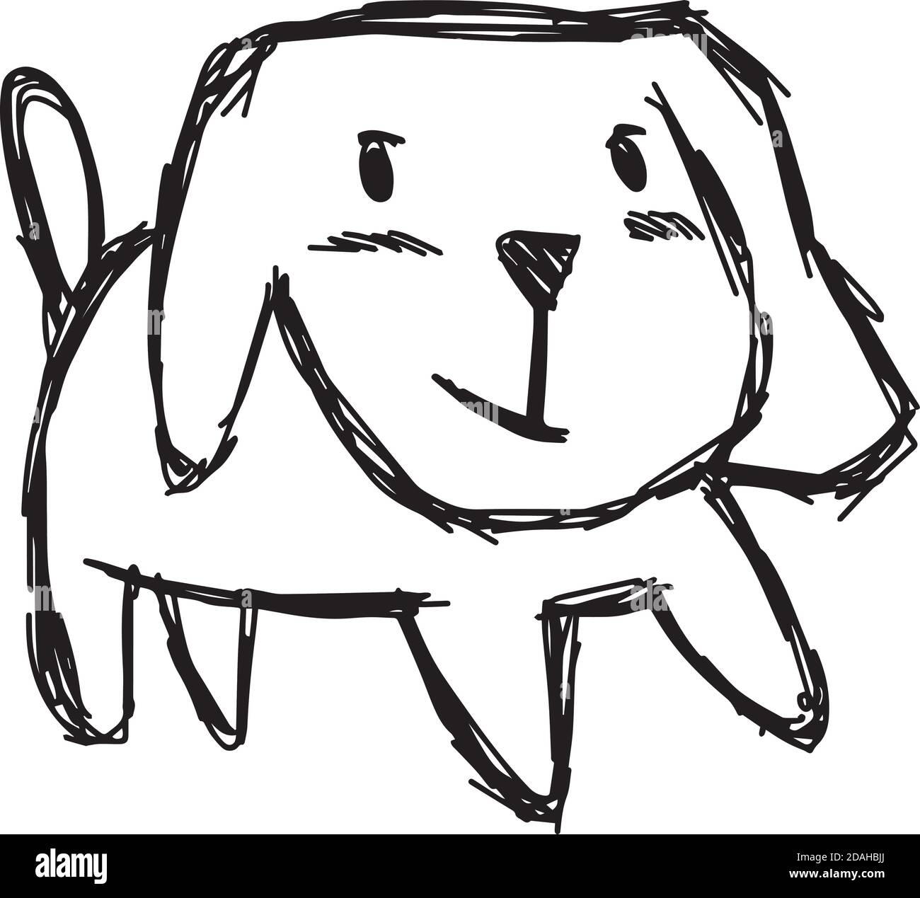Illustration Vektor Hand zeichnen Kritzeleien von niedlichen Hund lächelnd isoliert Auf weißem Hintergrund Stock Vektor