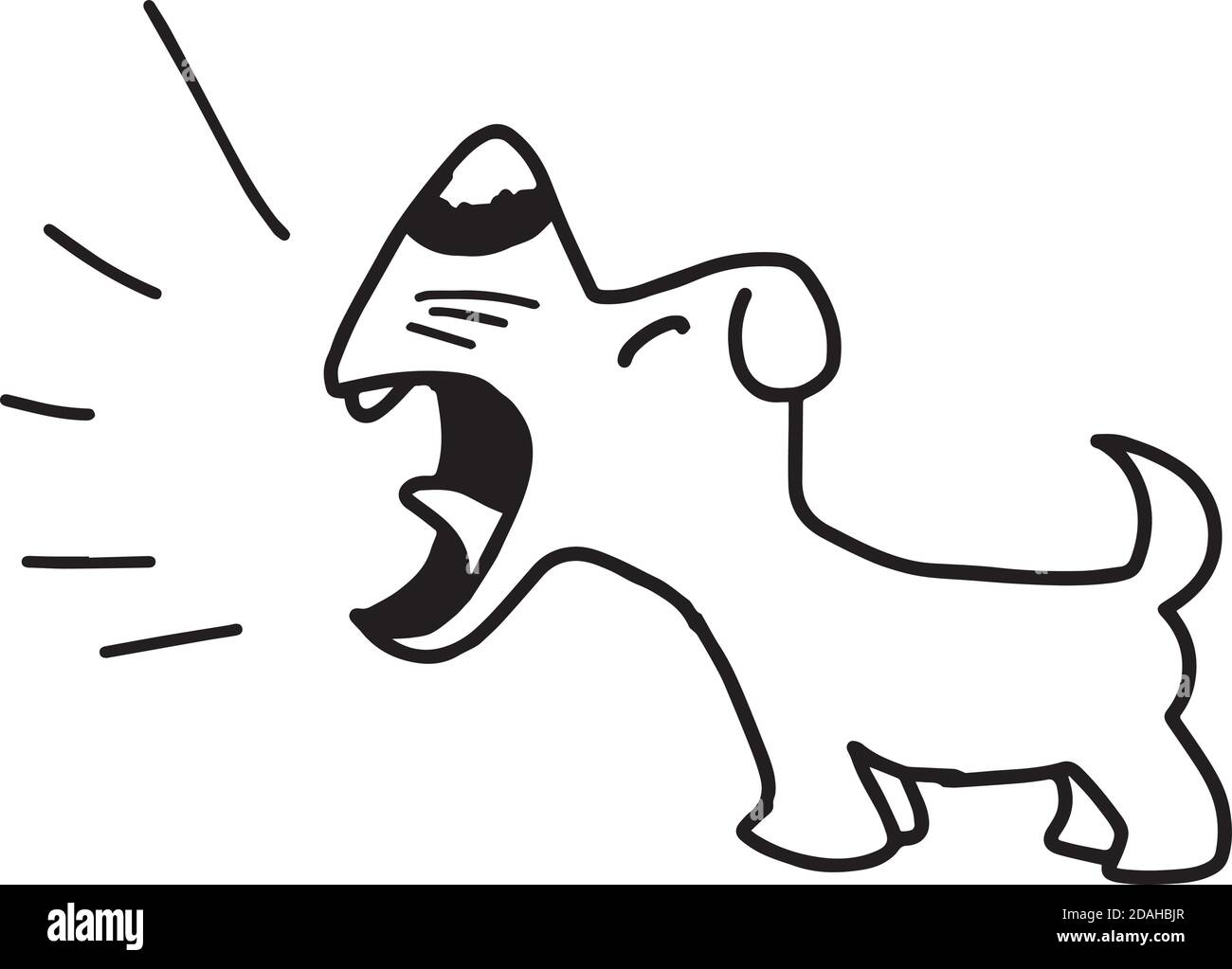 Illustration Vektor Hand zeichnen Doodles von bellenden Hund isoliert auf Weißer Hintergrund Stock Vektor