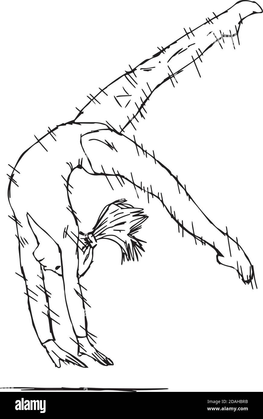 Illustration Vektor Doodle Hand gezeichnet von jungen fit Turnerin Frau Performing Art Gymnastik Element mit Geschwindigkeit Linien Stock Vektor