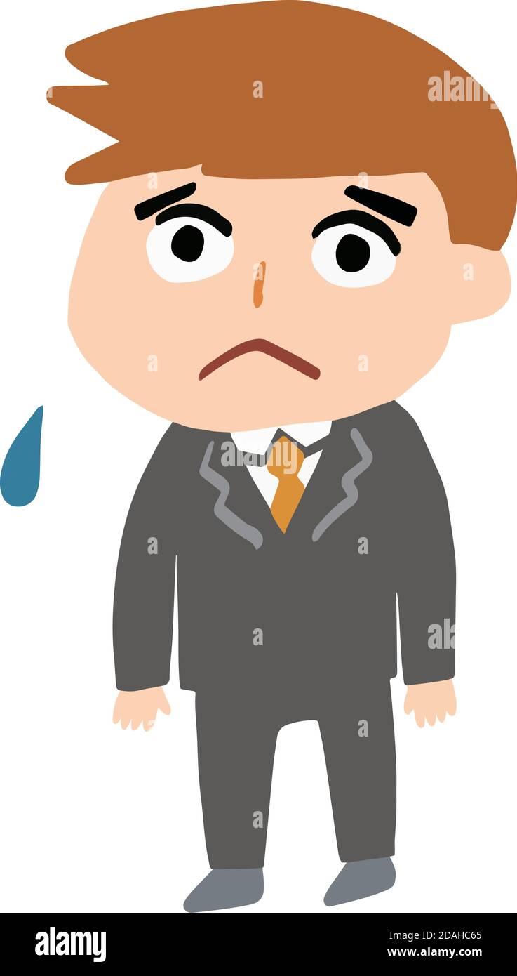 Deprimierter Büroangestellter, der einen Anzug in kaltem Schweiß trägt. Vektorgrafik isoliert auf weißem Hintergrund. Stock Vektor