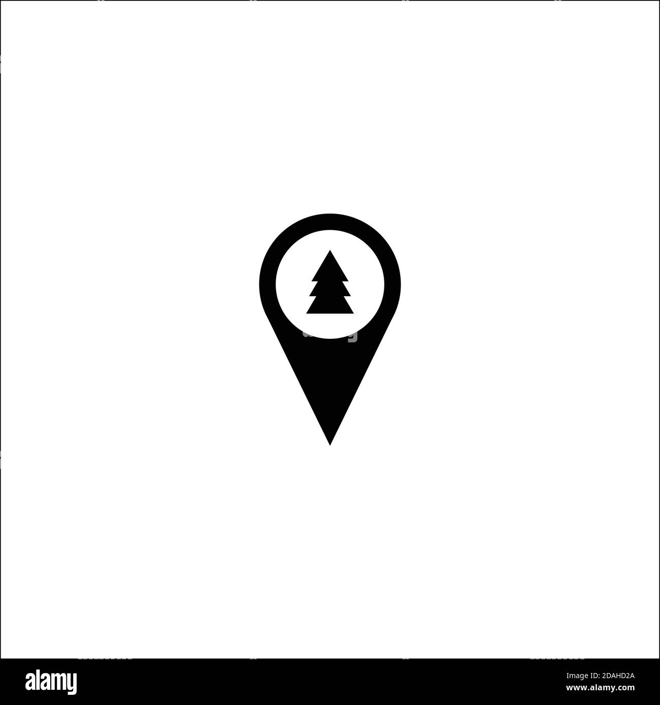 Schwarzer Kartenzeiger Symbol mit weihnachtsbaum auf weißem Hintergrund, Karte Pin flach Design-Stil moderne Symbol, Marker Zeichen, Navigation, Vektor-Illustration Stock Vektor