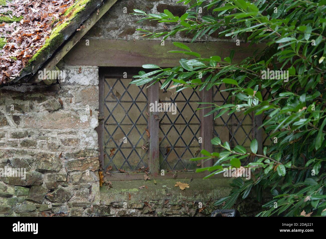 Bleilichtfenster im alten Cottage UK Stockfoto