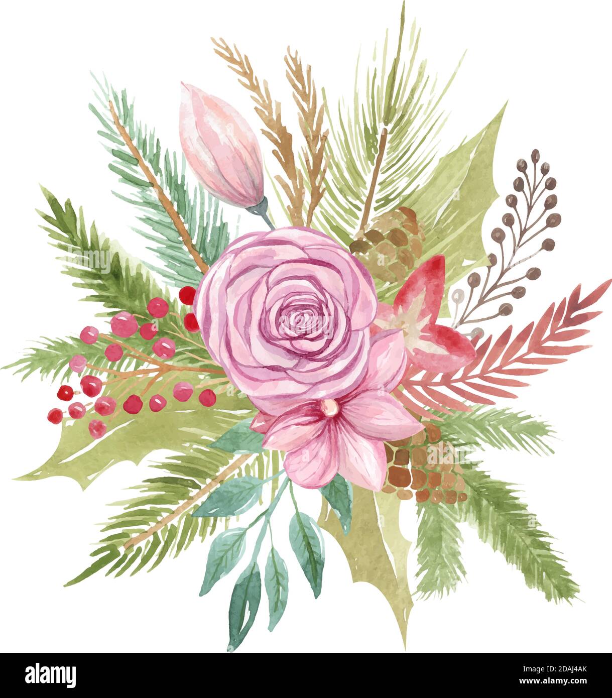Weihnachtsstrauß Hochzeit. Florales Element zur Dekoration von Grußkarten, Einladungen und Karten Botanisches Arrangement Winterdesign Stock Vektor