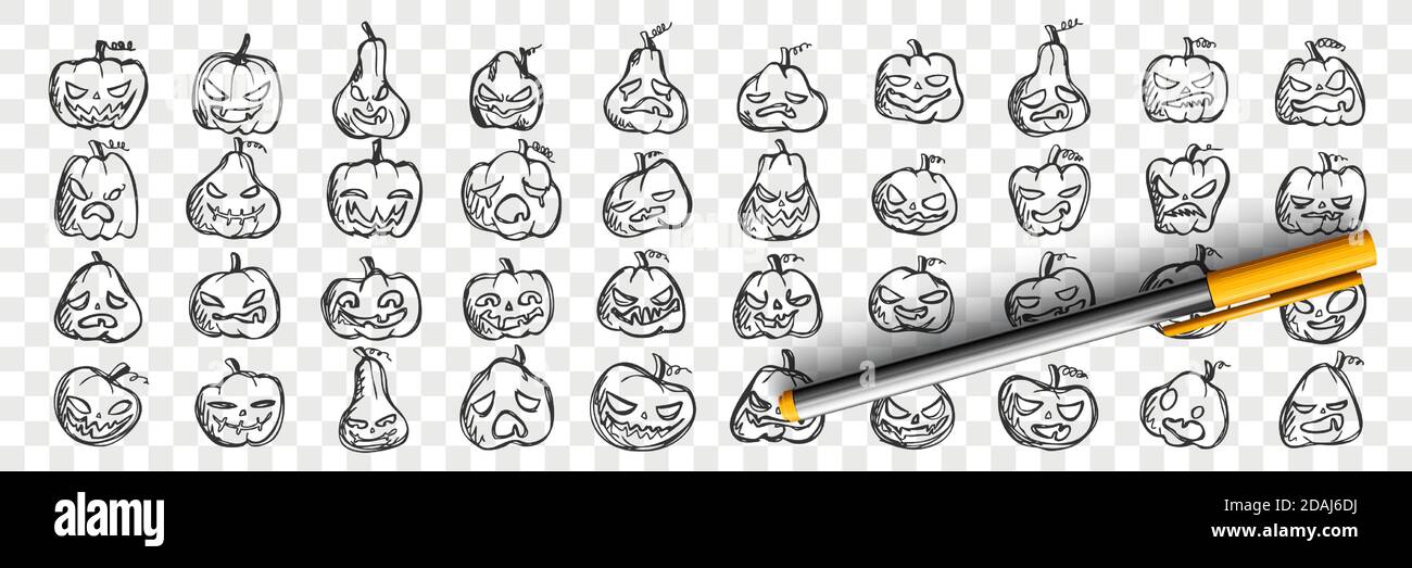 Kürbisse Doodle Set Stock Vektor