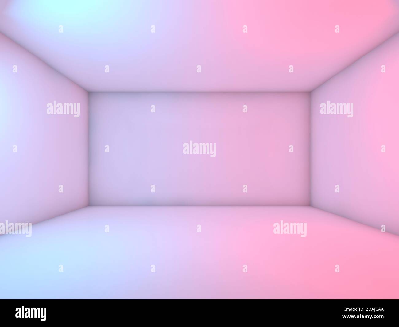 Leerer weißer Raum mit farbenfroher Beleuchtung, abstrakter Studiohintergrund. Frontalansicht, 3d-Darstellung Stockfoto