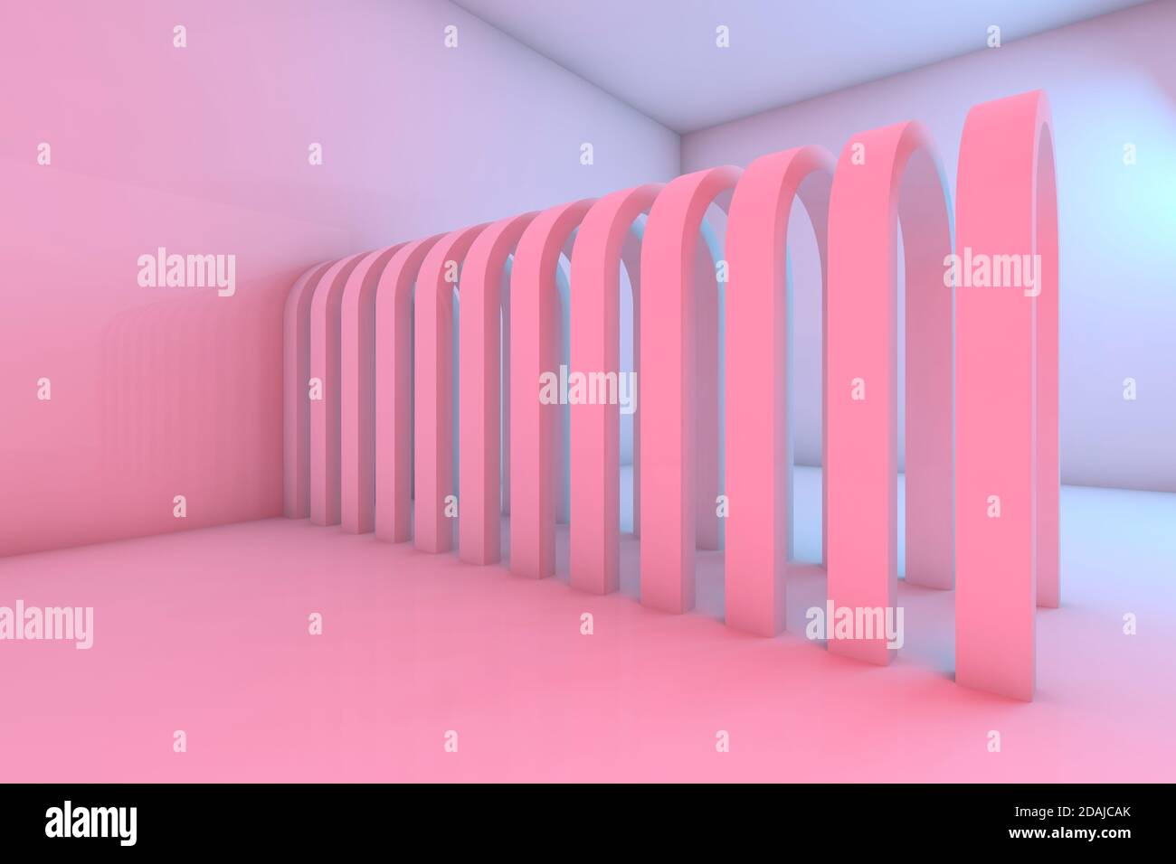 Korridor von Bögen in einem leeren Raum Innenraum mit bunten Beleuchtung, abstrakten cgi Hintergrund. 3d-Rendering-Illustration Stockfoto