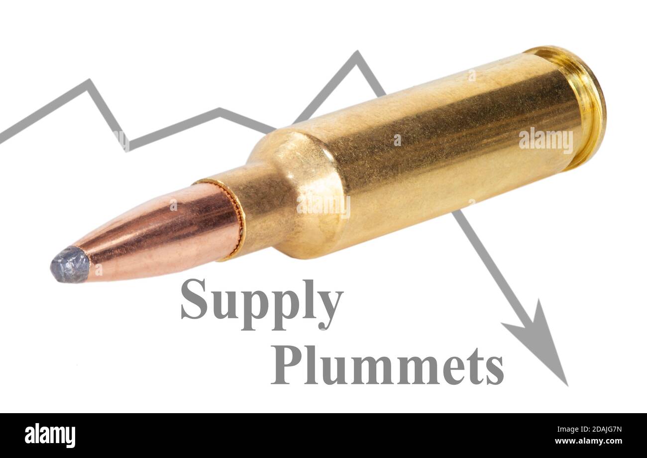 Das Volumen der verfügbaren Munition wird sehr knapp Stockfoto