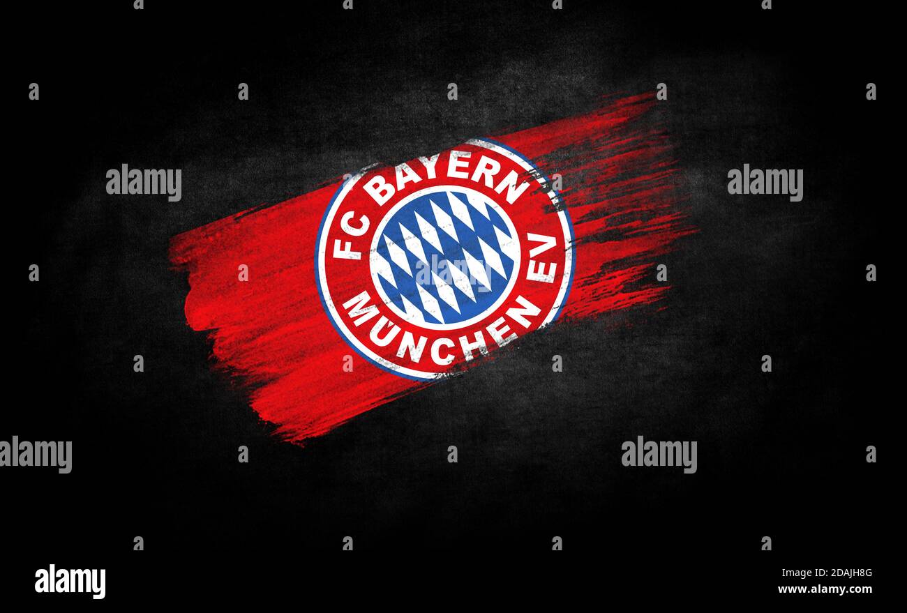 Schmieren der Farbe in Form der Flagge von FC Bayern München Nahaufnahme  auf schwarzem Hintergrund Stockfotografie - Alamy