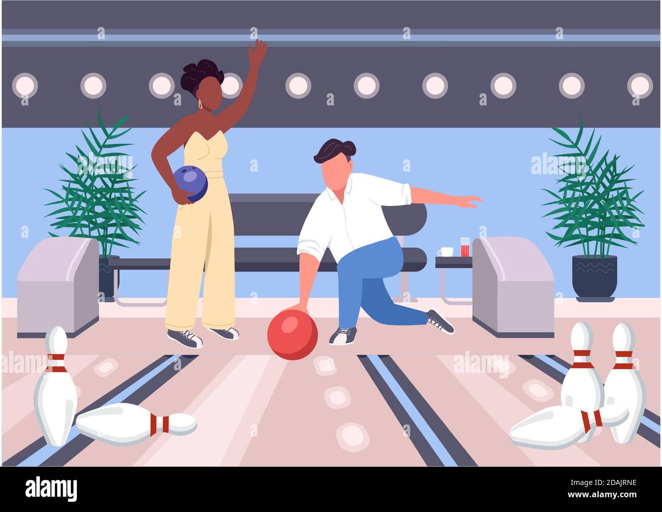 Bowling Datum flach Farbe Vektor Illustration Stock Vektor