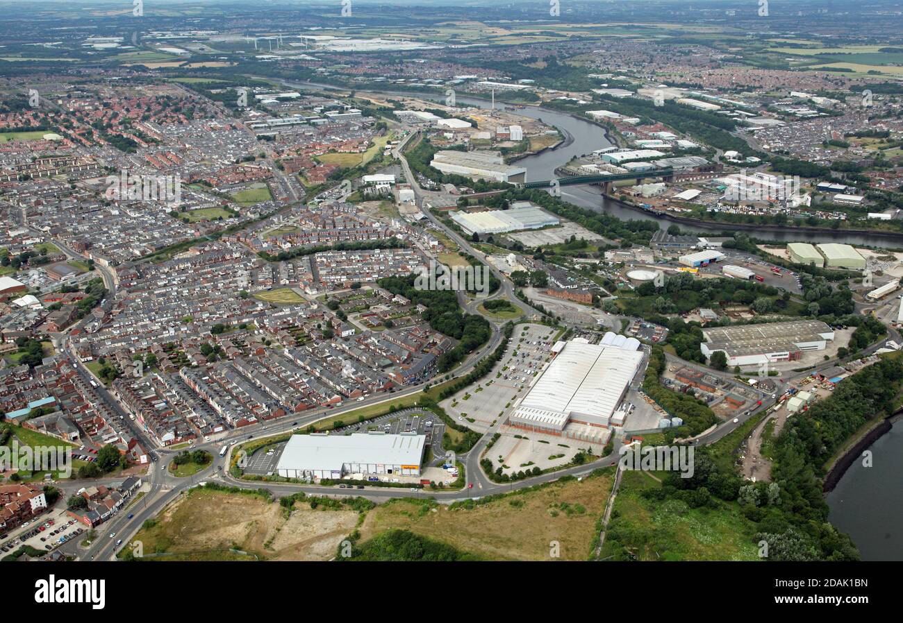 Luftaufnahme von Ayre's Quay und Deptford Gebieten von Sunderland Stockfoto