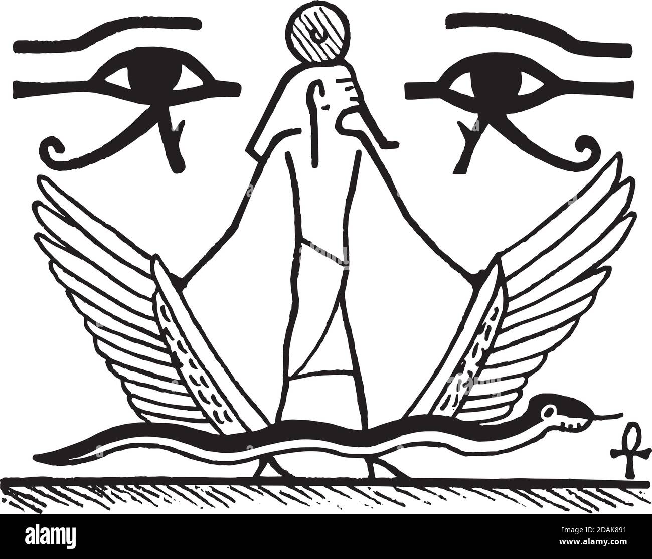 Zeichnung von Hieroglyphen Symbolen und pharao im alten Ägypten Stil mit weißem Hintergrund. Digitale Illustration. Stockfoto