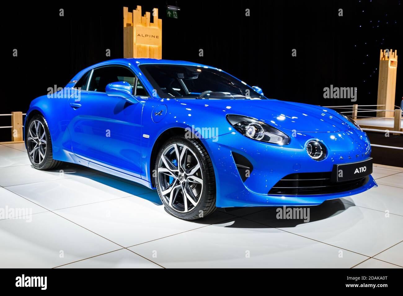 Alpine A110 Sportwagen auf der Autosalon 2020 Motor Show. Brüssel, Belgien - 9. Januar 2020. Stockfoto