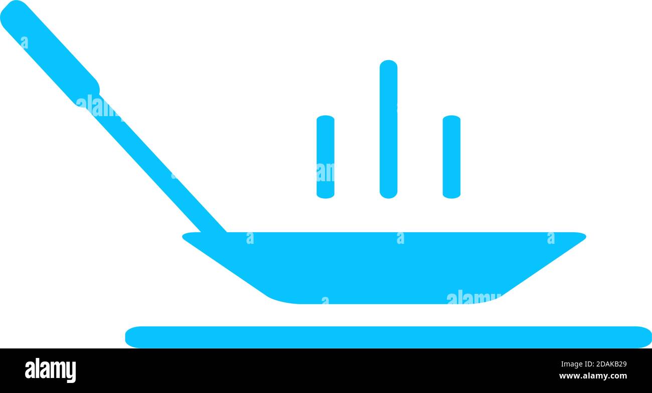 Bratpfanne Symbol flach. Blaues Piktogramm auf weißem Hintergrund. Symbol für Vektorgrafik Stock Vektor