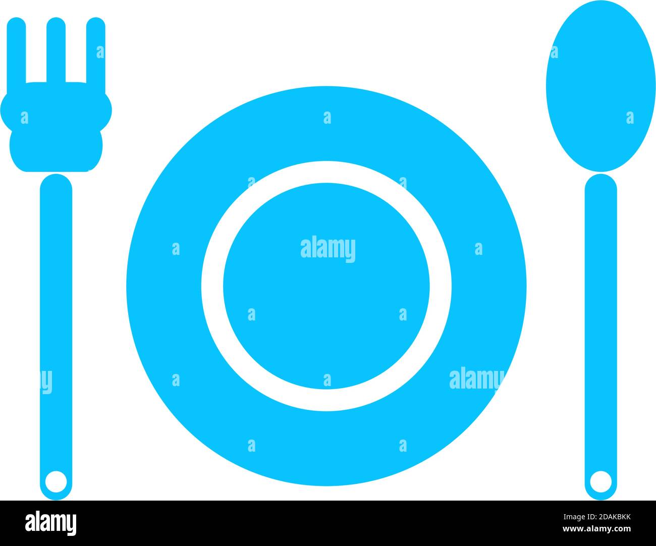 Teller mit Gabel und Löffel Symbol flach. Blaues Piktogramm auf weißem Hintergrund. Symbol für Vektorgrafik Stock Vektor