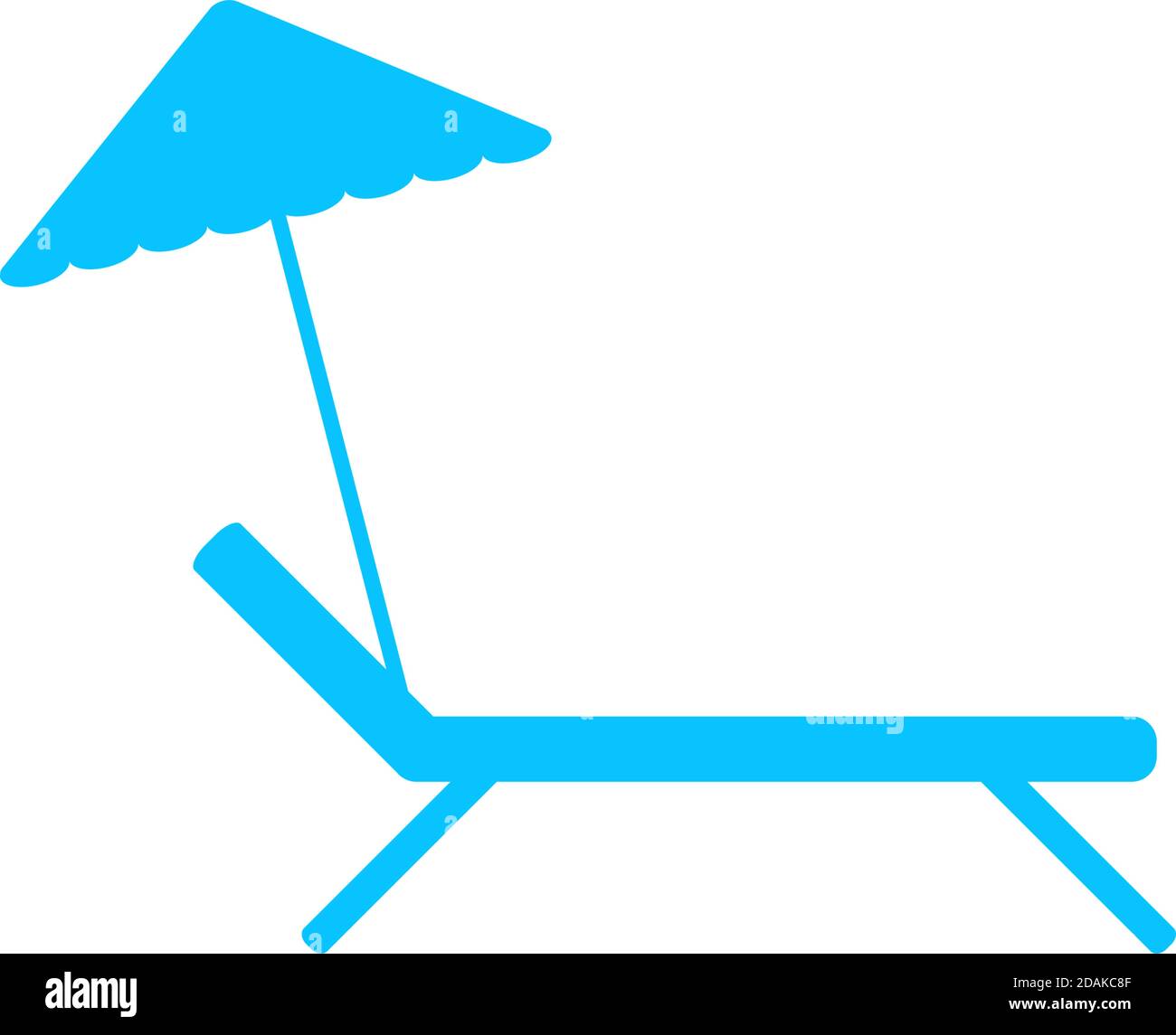 Sonnenschirm und Sonnenliege Icon flat. Blaues Piktogramm auf weißem Hintergrund. Symbol für Vektorgrafik Stock Vektor