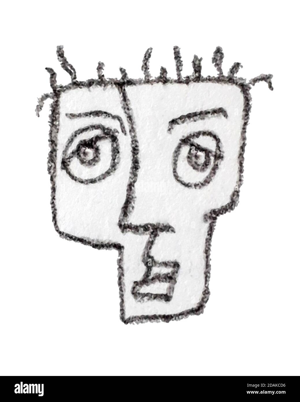 Grau colros Mann Kopf Karikatur Zeichnung isoliert auf weißem Hintergrund Stockfoto