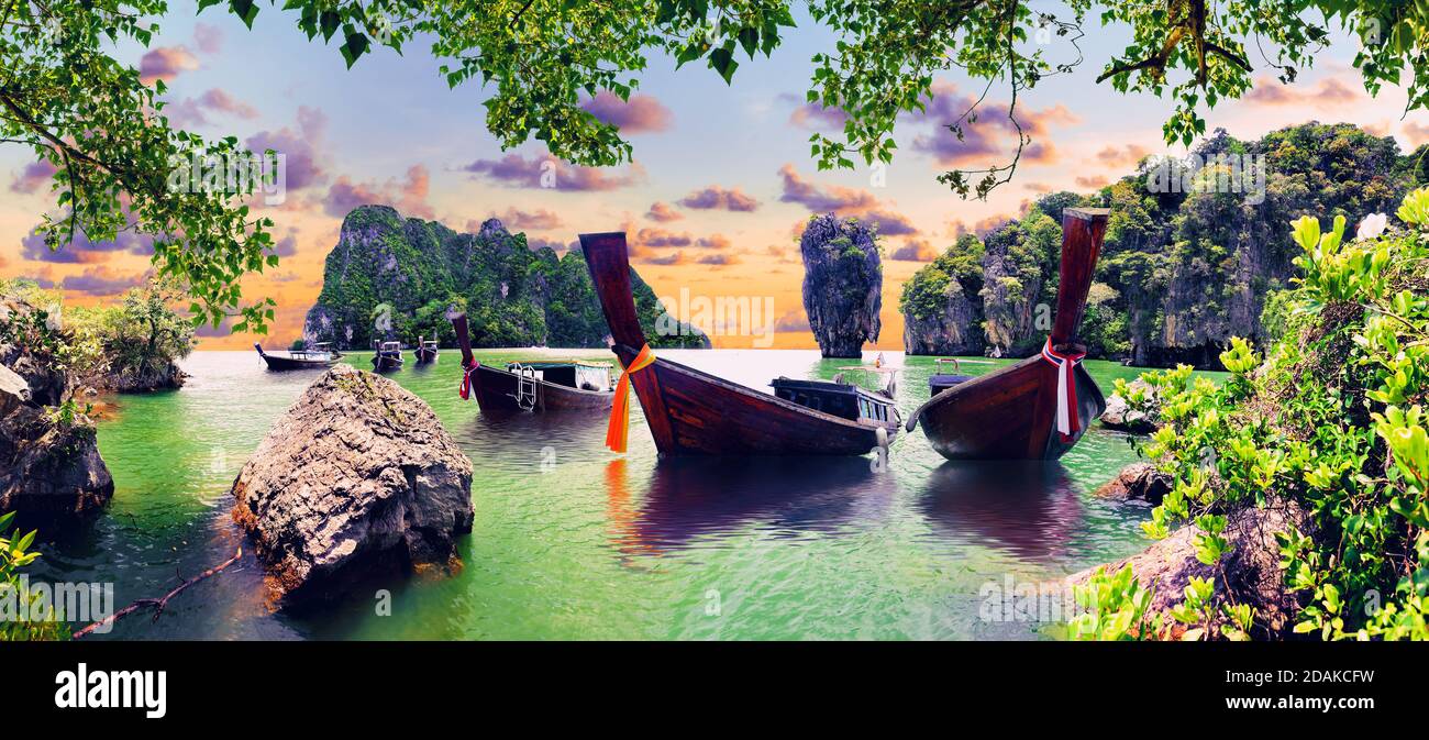 Seascape und paradiesischer idyllischer Strand. Landschaft Thailand Meer und Insel.Abenteuer und exotische Reise-Konzept.Scenic Phuket Landschaft Stockfoto