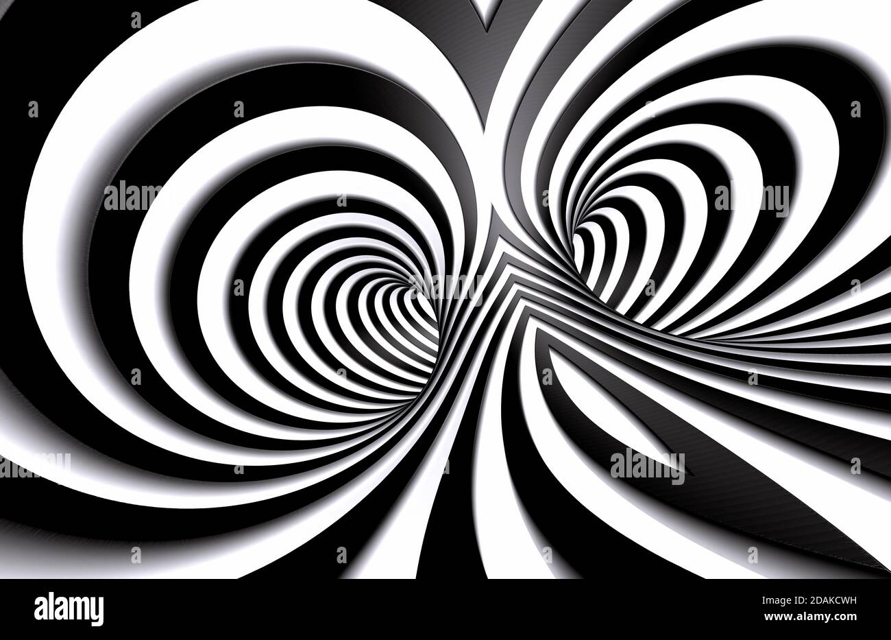 Abstrakter Tunnel oder unendliches Loch im Konzept von Schwindel. Abstrakter Spiralhintergrund in schwarz-weißem Muster. 3d-Illustration Stockfoto
