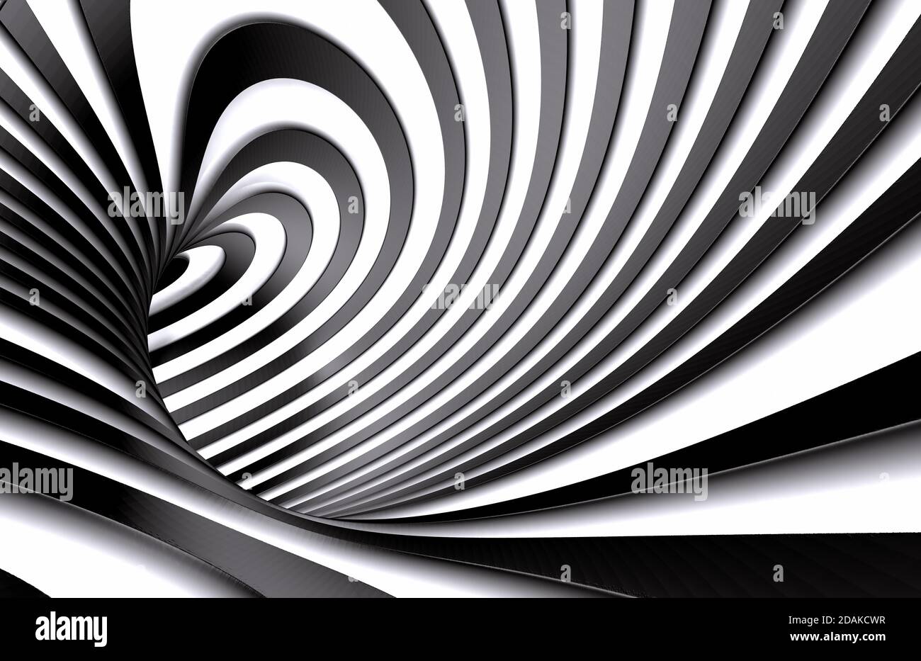 Abstrakter Tunnel oder unendliches Loch im Konzept von Schwindel. Abstrakter Spiralhintergrund in schwarz-weißem Muster. 3d-Illustration Stockfoto