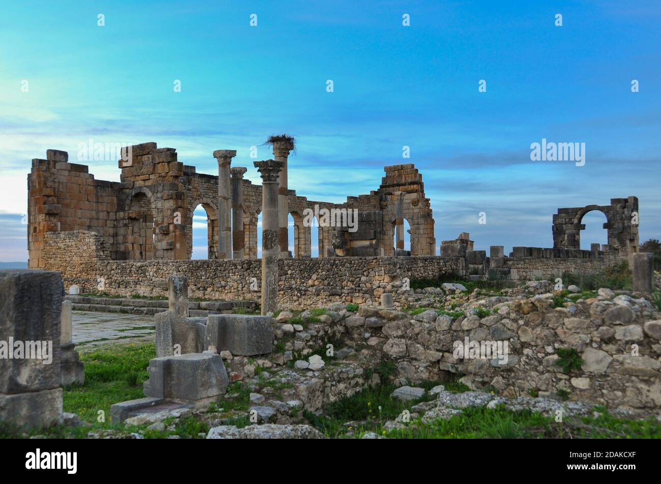 Ruinen einer antiken römischen Stadt in Volubilis, Marokko Stockfoto