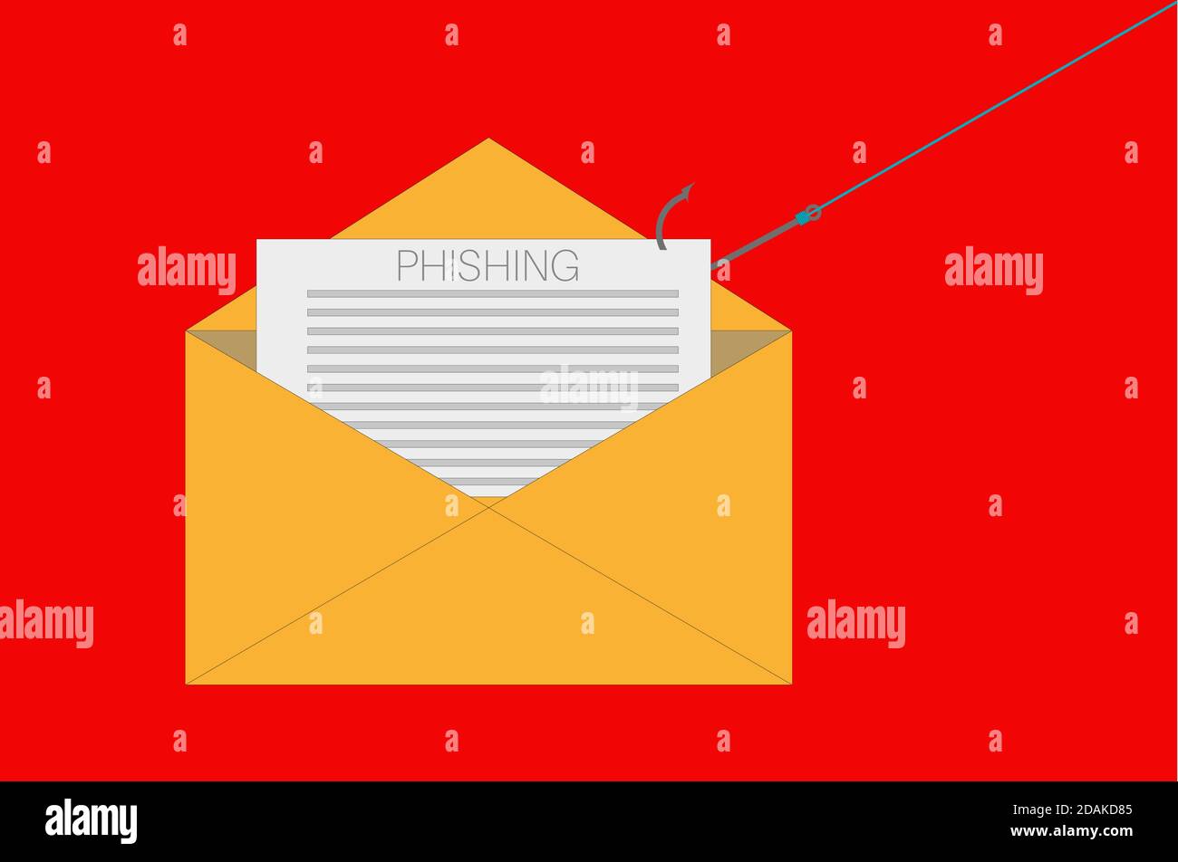 Phishing-E-Mail-Vektorgrafik auf rotem Hintergrund Stock Vektor