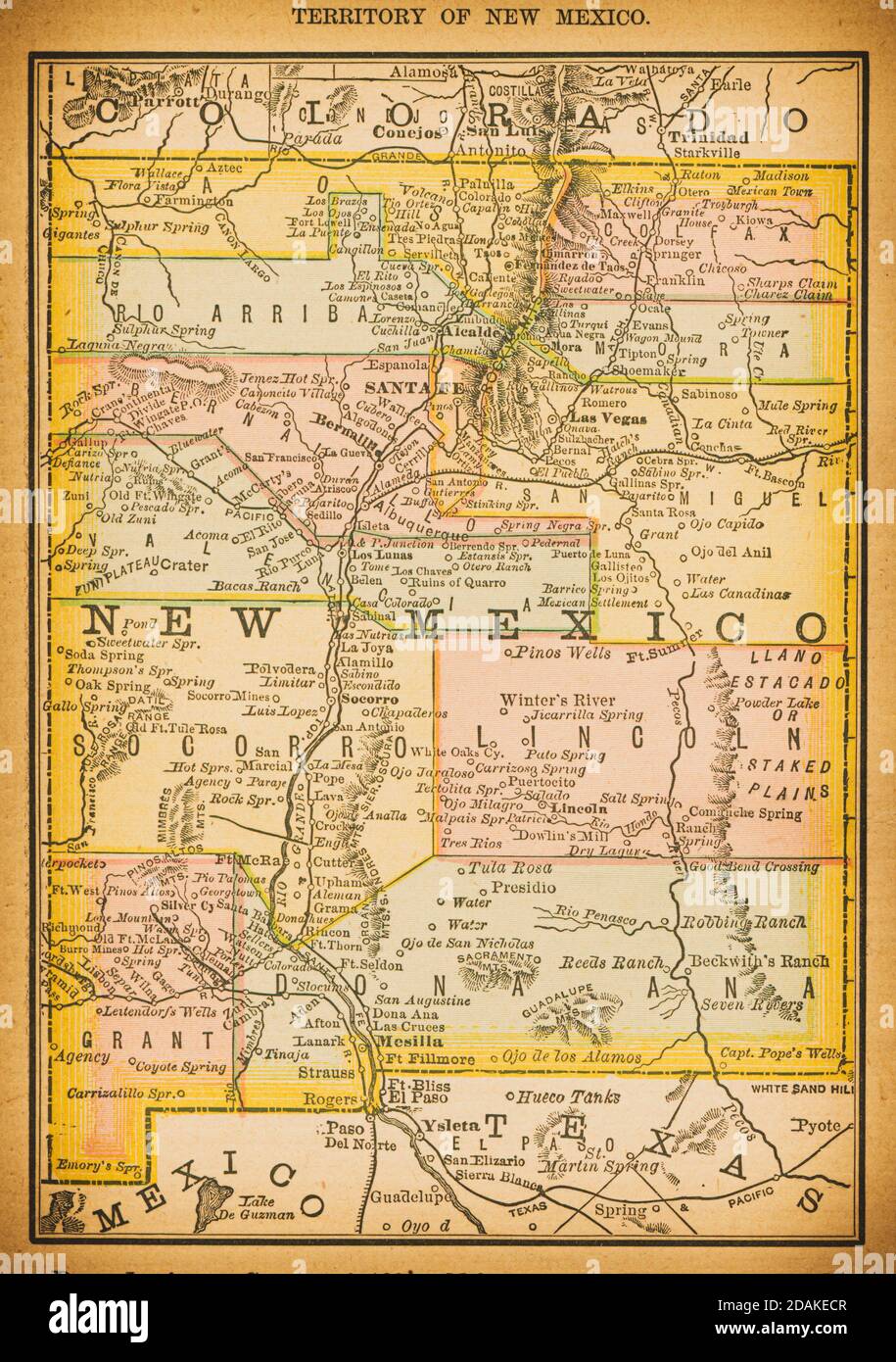 Karte von New Mexico aus dem 19. Jahrhundert. Veröffentlicht im New Dollar Atlas of the United States and Dominion of Canada. (Rand McNally & Co's, Chicago, 1884). Stockfoto