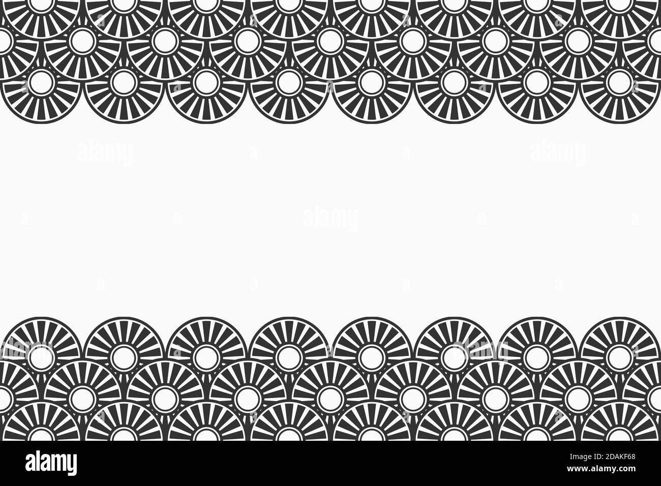 Nahtloses horizontales Rahmenmuster. Schwarzer und weißer chinesischer oder japanischer Hintergrund mit Platz für Text oder Dekoration. Orientalisches Thema Vektor monochrom Stock Vektor